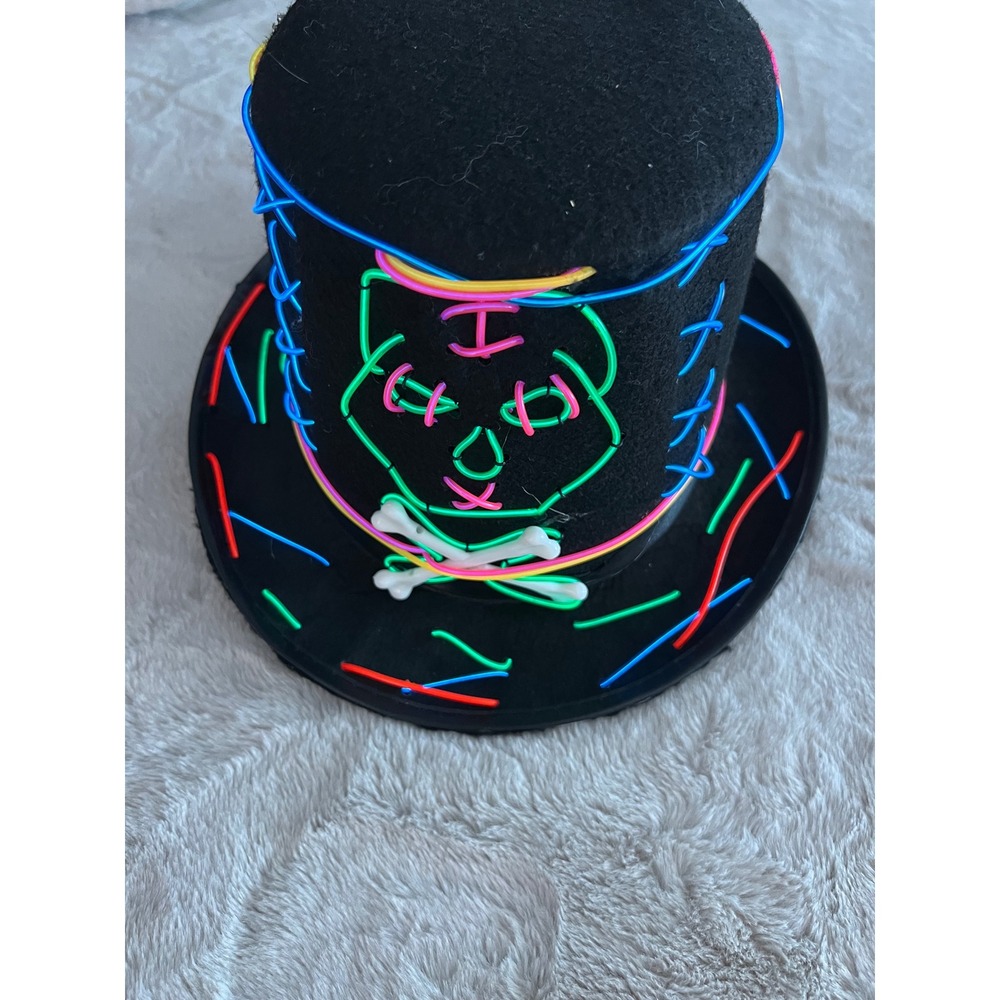 Spirit Halloween Light Up Top Hat Neon Skull Crossbones Black One Size